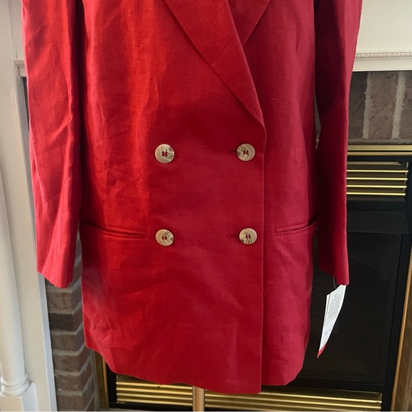 International Scene Red Linen Blazer Boxy Size 8 1980’s Made in Russia - Picture 3 of 12